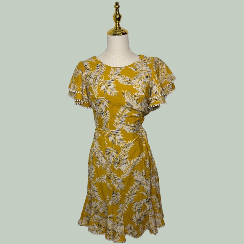 milk & honey yellow white leaf mini ruffle dress cottagecore modest western chic